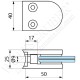 Pince à verre en zamac pour tube de diamètre 33,7 - Dimension 50x40 (épaisseur verre 33/2)