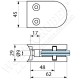 Pince à verre en zamak pour tube de diamètre 42,4 - Dimension 62x45 (epaisseur verre 44/2)