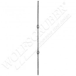 Barreau martelé carré 14mm, Longueur 1000mm - 2 noeuds