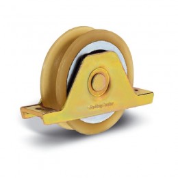 Roue 1 roulement avec support et vulcolan - Diamètre 90 - Gorge O